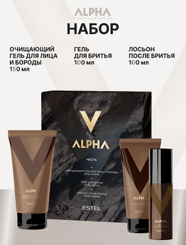Изображение товара ESTEL / ALPHA – Набор "Честь" (Гель д/лица и бороды 150 + Гель для бритья 100 + Лосьон после бритья 100, (арт: A/N/GGL)