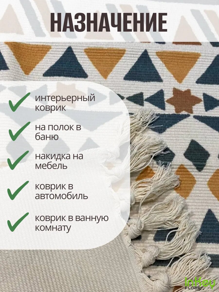 Коврик эко скандинавский универсальный 60 на 110 см хлопковый — фото 1