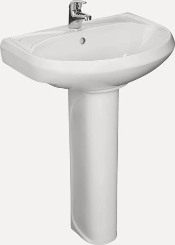 Изображение товара Раковина Santeri Вест 58 с пьедесталом, фарфоровая, раковина для ванной, белая, полукруглая, со встроенным сливом-переливом