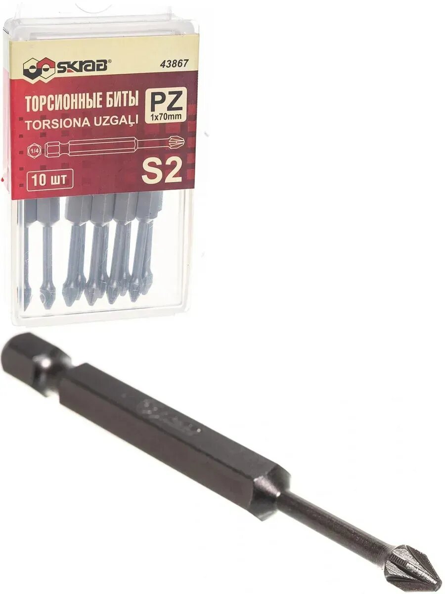 Биты PZ 1 x 70 мм 10шт. Торсионные 43867