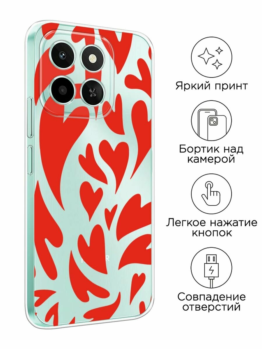 Чехол на Honor X6c / Хонор X6c с принтом "Crazy hearts 2 - 14 февраля", прозрачный — фото 1