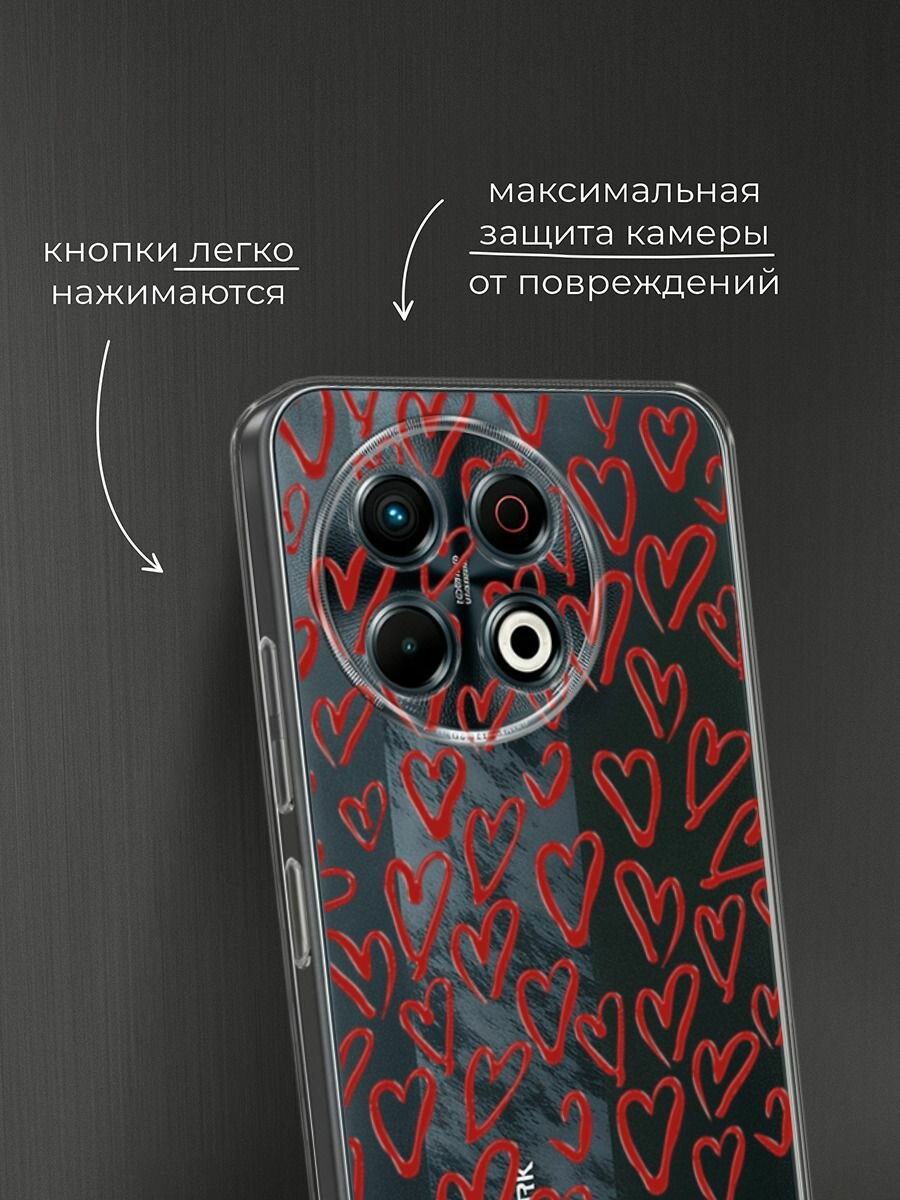 Чехол на Tecno Spark 30 Pro / Текно Спарк 30 Про с принтом "Легкие бордовые сердечки" — фото 1
