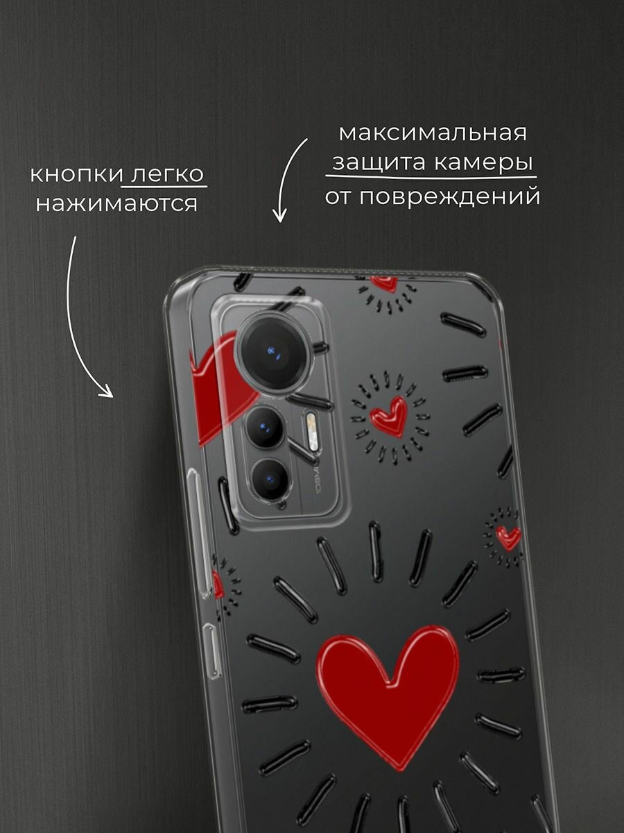 Чехол на Xiaomi 12 Lite / Сяоми 12 Лайт с принтом "Бордовые сердца паттерн" — фото 1