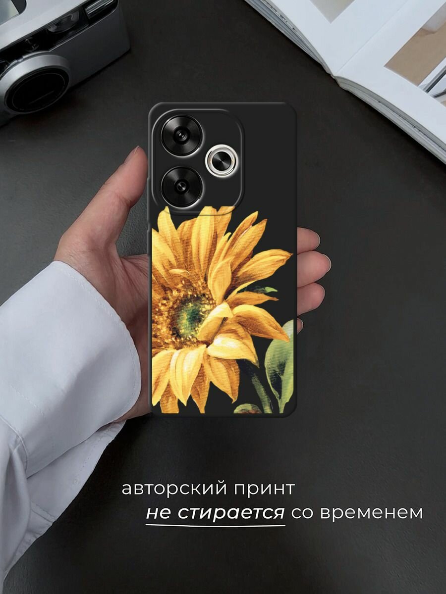 Черный матовый чехол на Xiaomi Redmi Turbo 3 / Редми Турбо 3 с принтом "Желтая хризантема" — фото 1