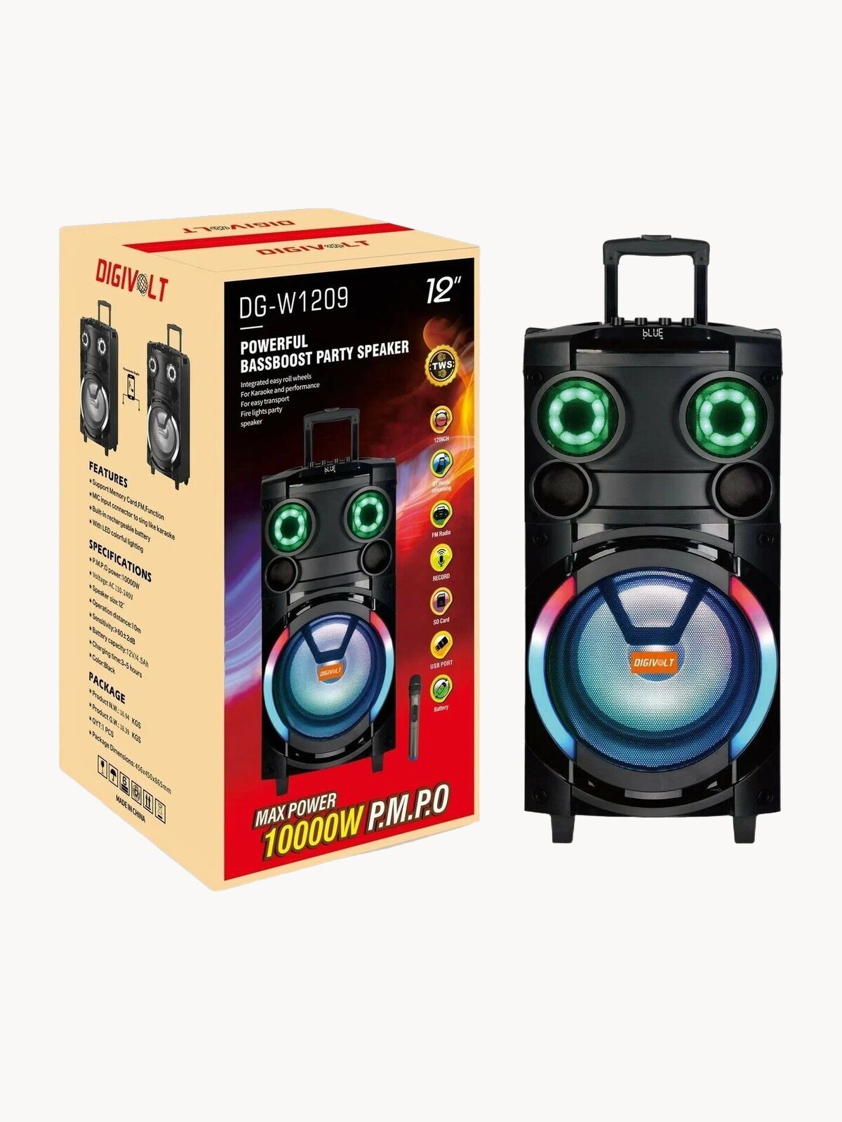 Колонка акустическая Караоке DG W1209* Р. М. Р. О 10000W Микрофон Пульт USB TF Aux FM Подключение гитары Материал-дерево