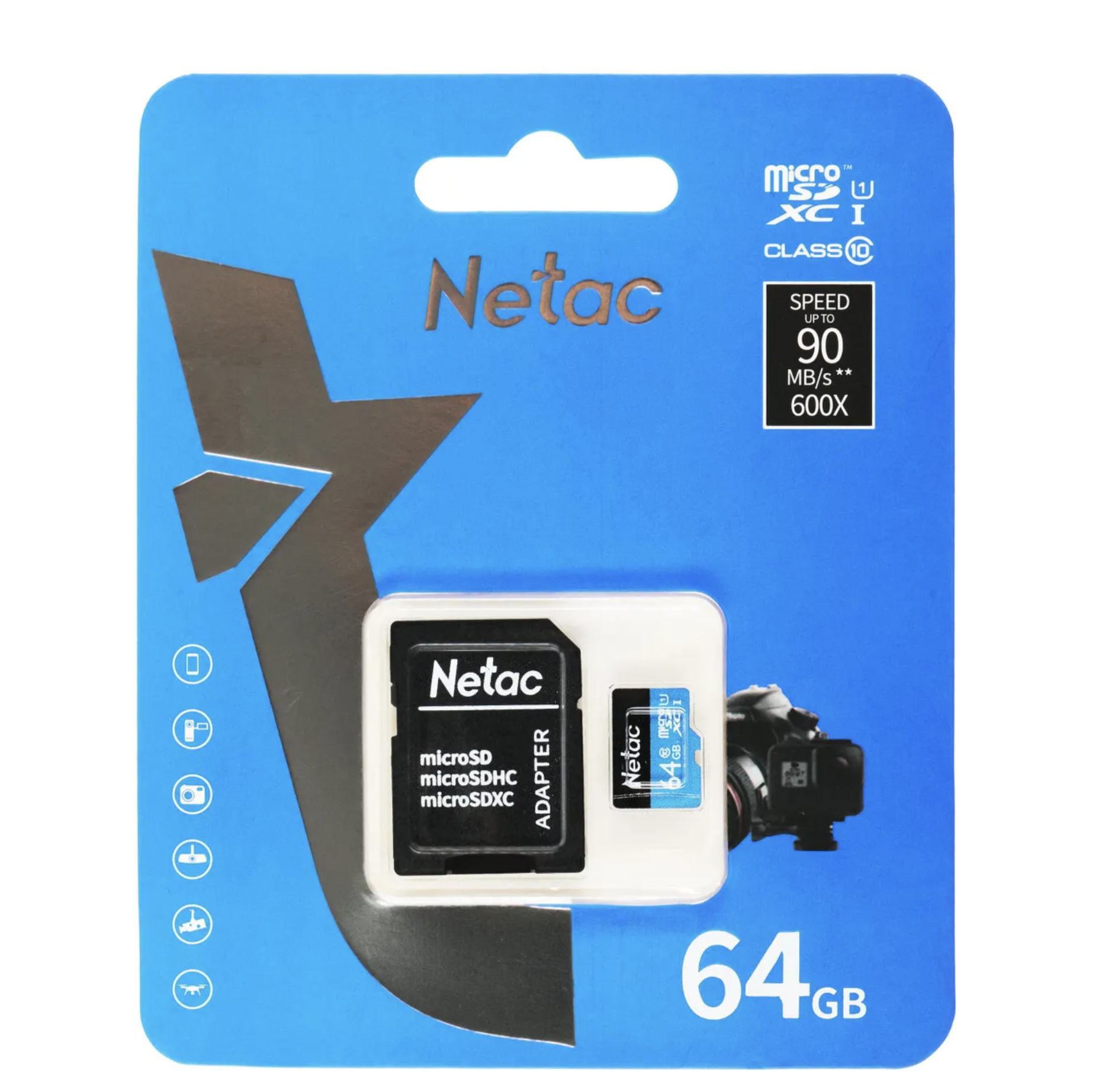 Карта памяти NETAC MICRO SDHC 64GB + ADP NT02P500STN-064G-R, с адаптером — фото 1