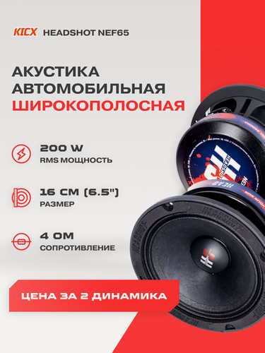 Изображение товара Колонки автомобильные Kicx "HeadShot NEF65 (СЧ)", 16" (6.5"), 1 полоса, 200Вт, 4Ом, черная