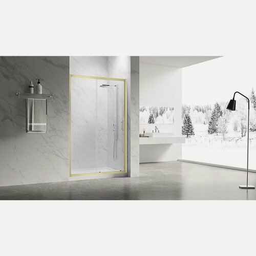 Изображение товара Душевая дверь Veconi Vianno VN-55G, 1500x1950 мм, Золото брашинг, стекло прозрачное 6 мм, VN55G-150-01-C8