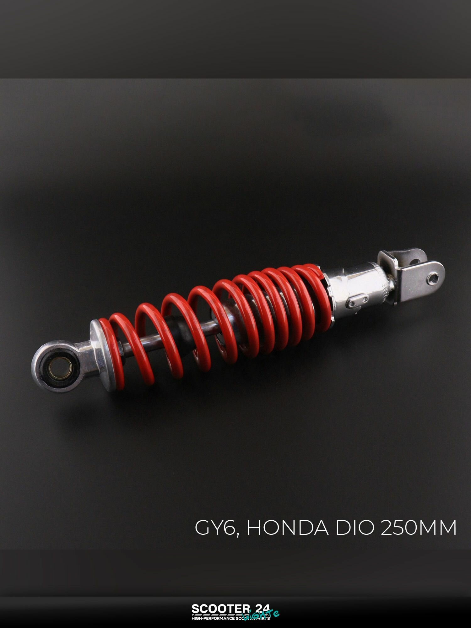 Амортизатор на китайский 4Т мотоцикл / скутер GY6, HONDA DIO / Хонда Дио 250 мм, регулируемый (красный) "LUXUPART"