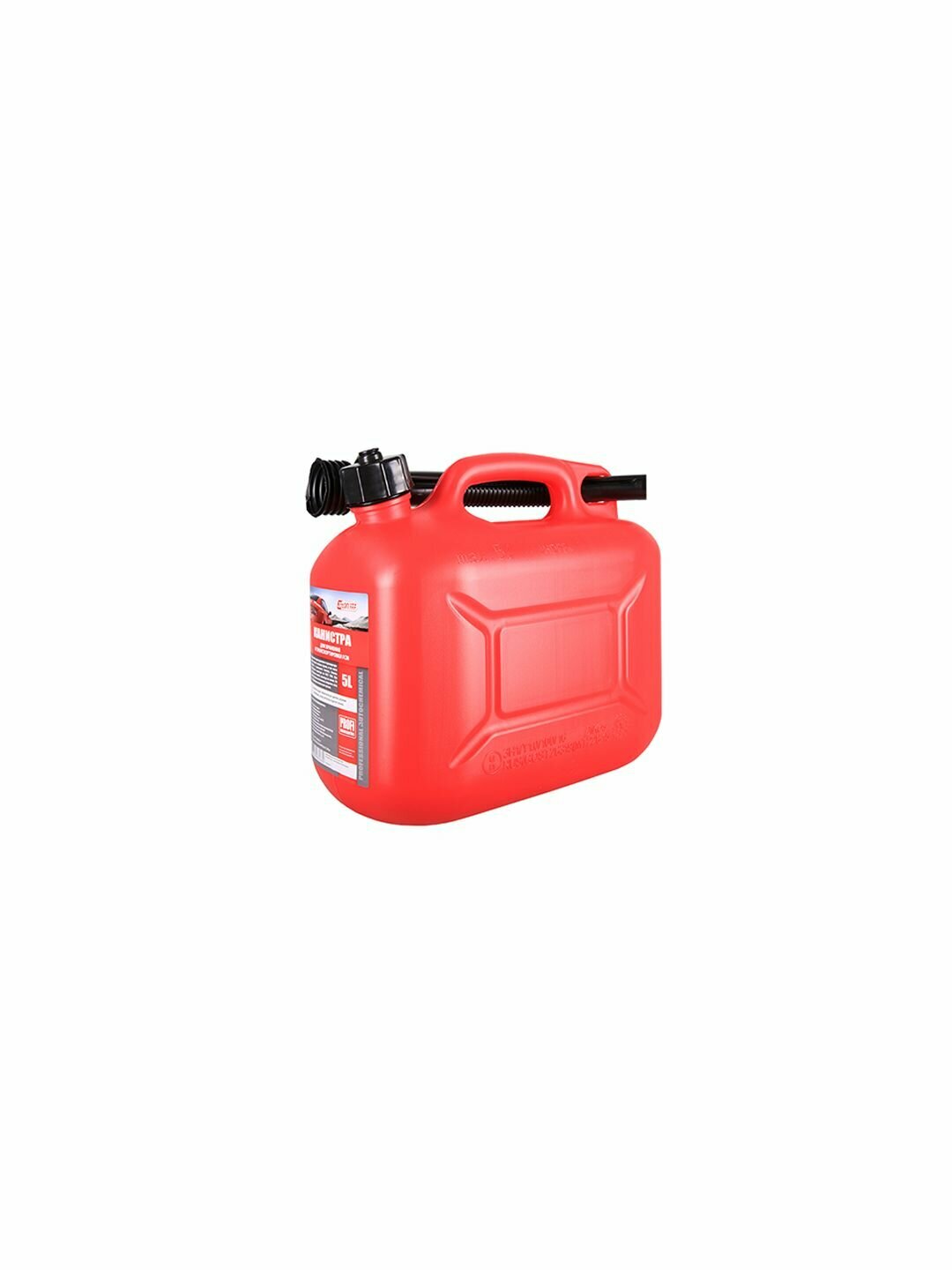 Канистра для бензина пластиковая 5л, с крышкой и лейкой, красная, 3TON PROFI 55297