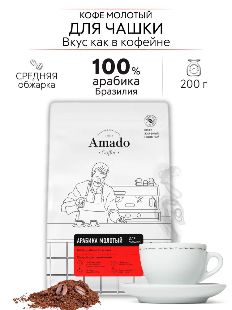 Кофе молотый Amado Арабика для чашки 200 гр, 100% арабика, средняя обжарка — фото 1