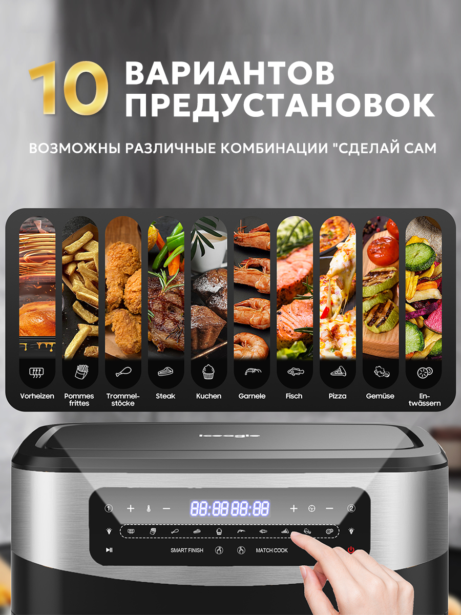 Инновационный аэрогриль с технологией приготовления на Пару - Steam Fry-Up и горячим обдувом воздуха на 12 программ, Аэрофритюрница, мультипечь, сушилка для овощей и фруктов, дегидратор — фото 1