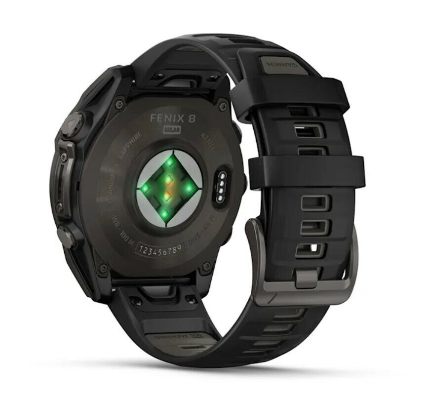 Умные часы Garmin Fenix 8, 47 мм, Solar, Sapphire Carbon Gray DLC Titanium with Black/Pebble Gray (010-02906-10) — фото 1
