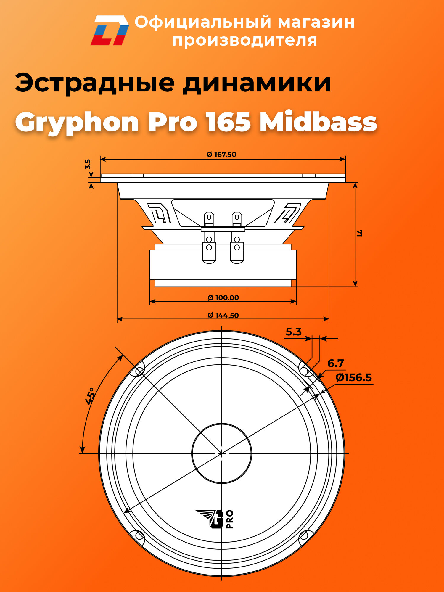 Динамики автомобильные мидбас 16 см DL Audio Gryphon Pro 165 MidBass пара — фото 1