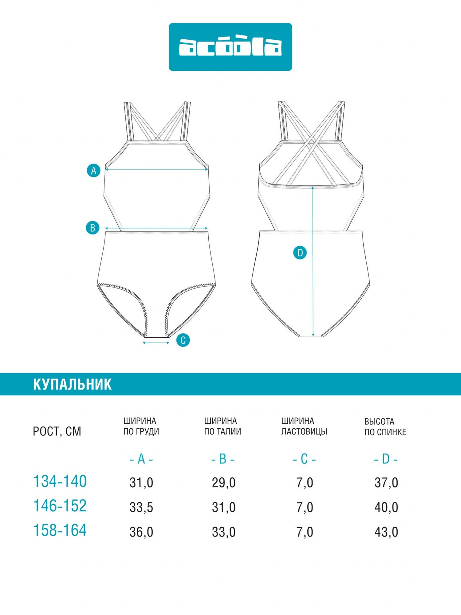 Купальник Acoola, размер 146-152, голубой — фото 1