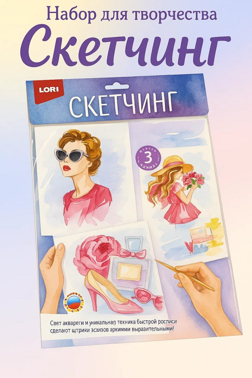 Набор для творчества "Скетчинг" LORI, акварельные иллюстрации, 3 готовых работы
