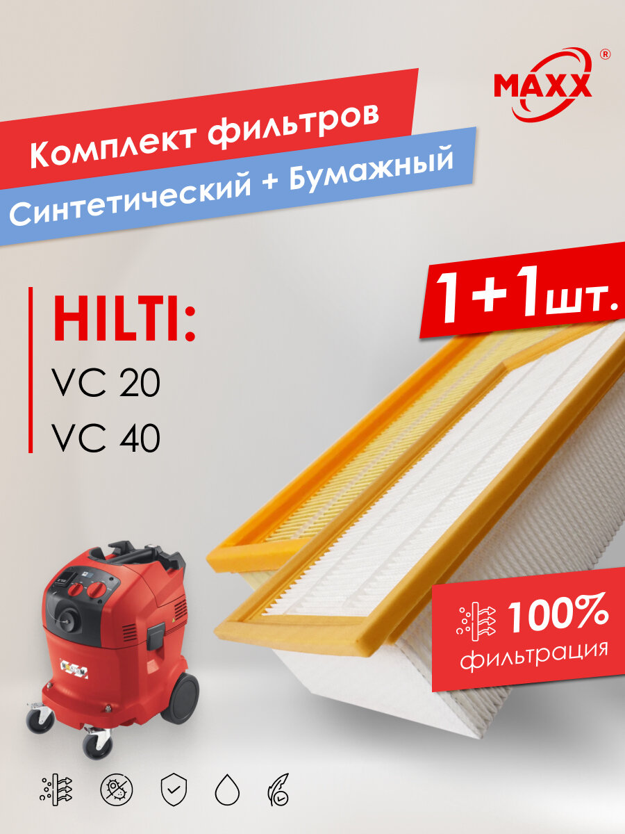 Фильтр PRO моющийся и бумажный для пылесоса Hilti VC 20L-X, VC 20M-X, 2261257