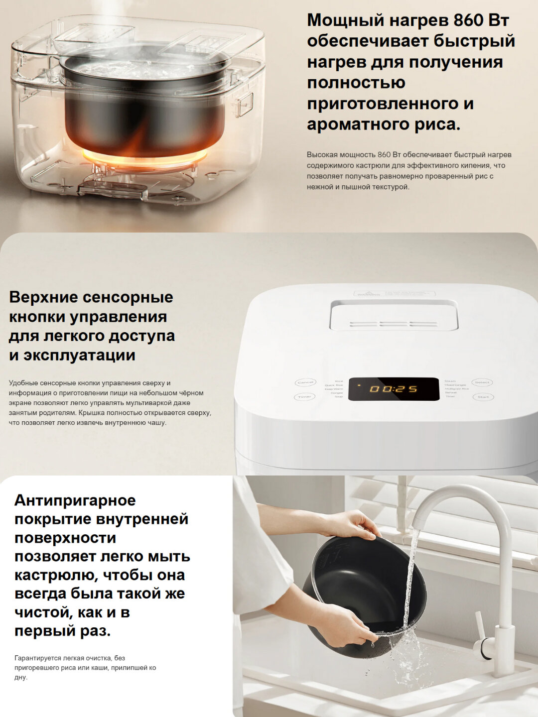 Умная мультиварка-рисоварка Xiaomi Smart Multifunctional Rice Cooker 4л версия Global, — фото 1