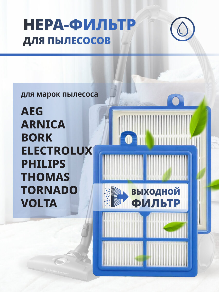 HEPA фильтр моющийся для пылесоса Philips Electrolux Bork Arnica AEG Tornado Volta Thomas