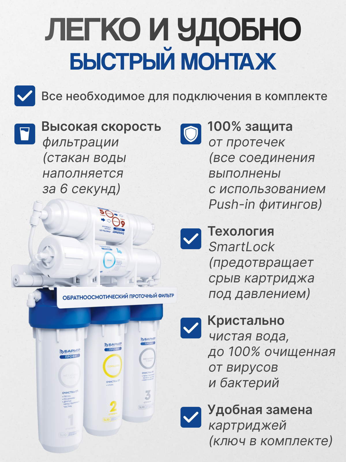 Фильтр под мойкой БАРЬЕР профи Осмо 100 с обратным осмосом белый 1/2" — фото 1