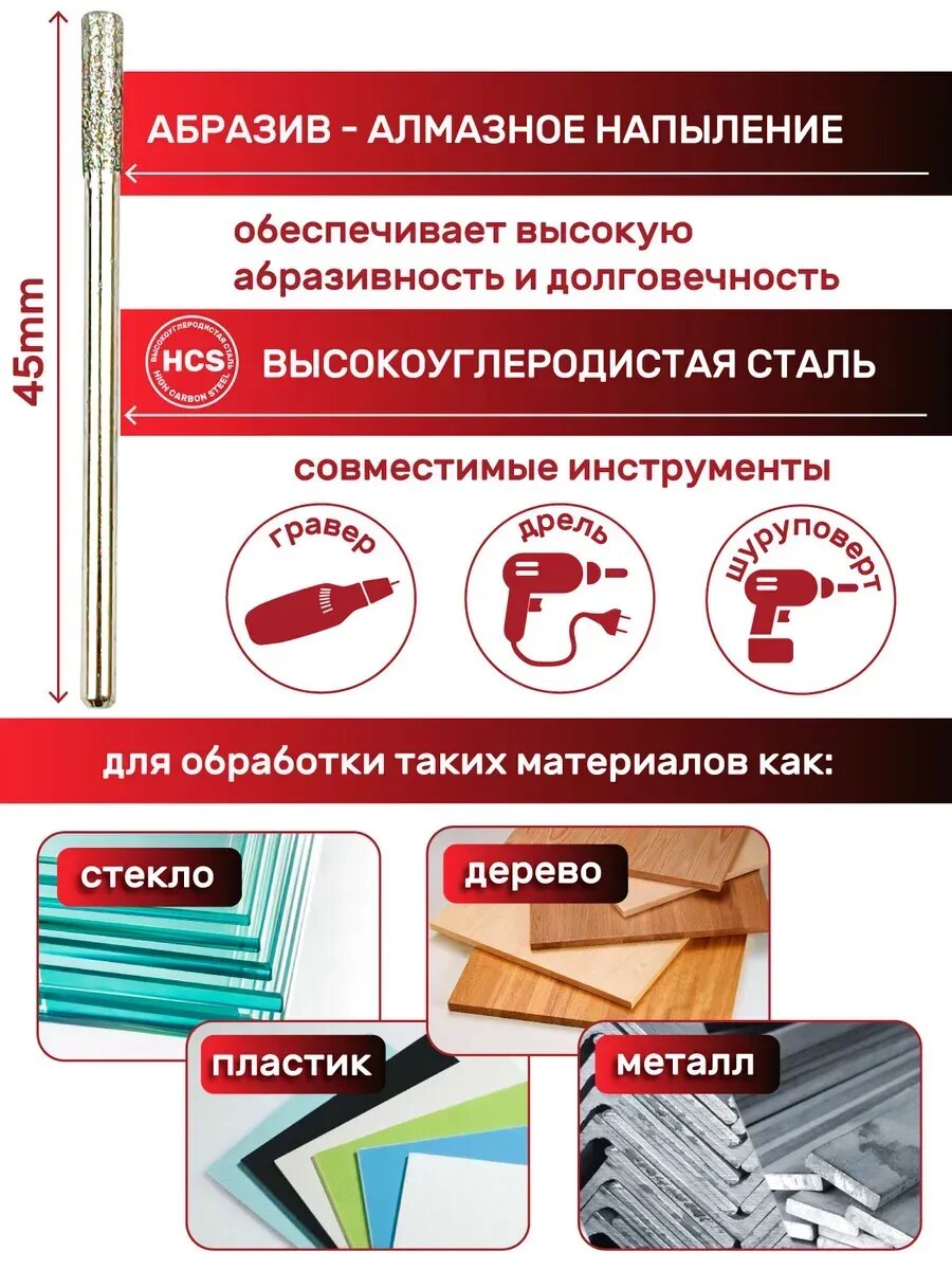 Шарошки с алмаз. Напылением, 20 предметов SKRAB 21128 — фото 1