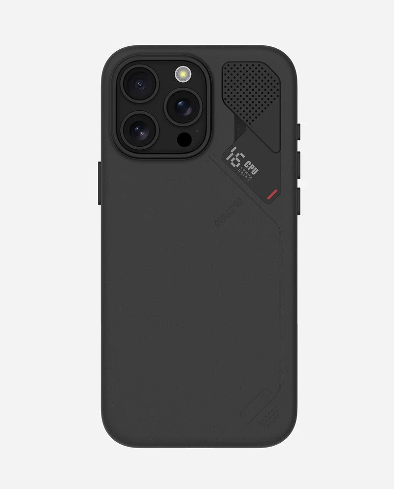 Чехол на Айфон 16 Про Макс защитный с индикатором температуры, Aulumu A16 Vegan Leather, MagSafe, магнитный, черный