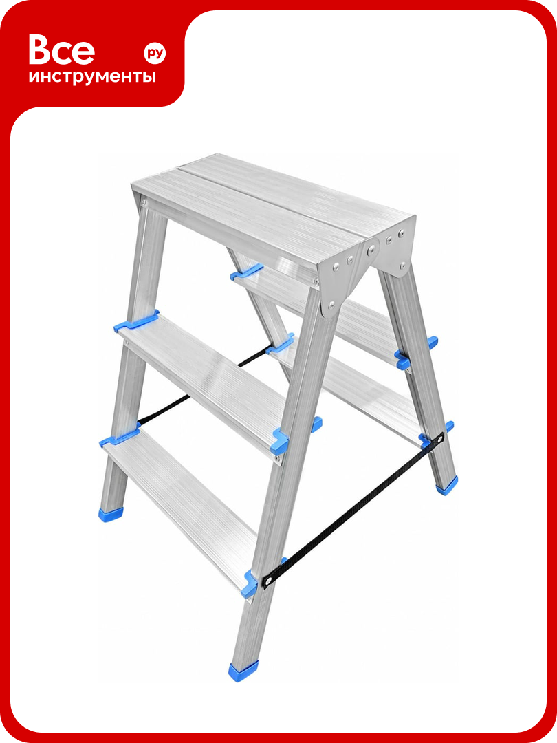 Комбинированная двухсторонняя стремянка LadderBel 3 ступени сталь/алюминий STR2-ST-3