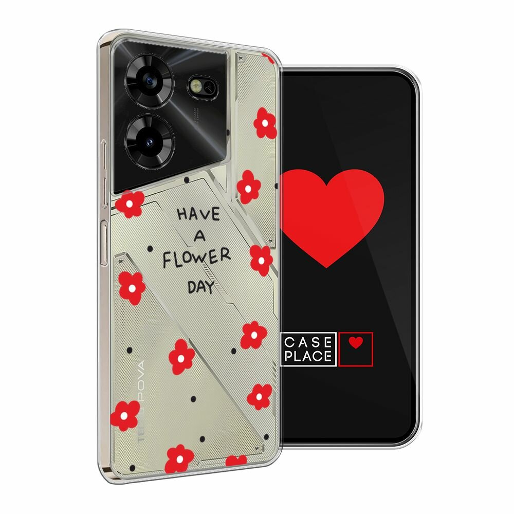 Чехол на Tecno Pova 5 / Техно Пова 5 с принтом "Have a flower day 2", прозрачный — фото 1
