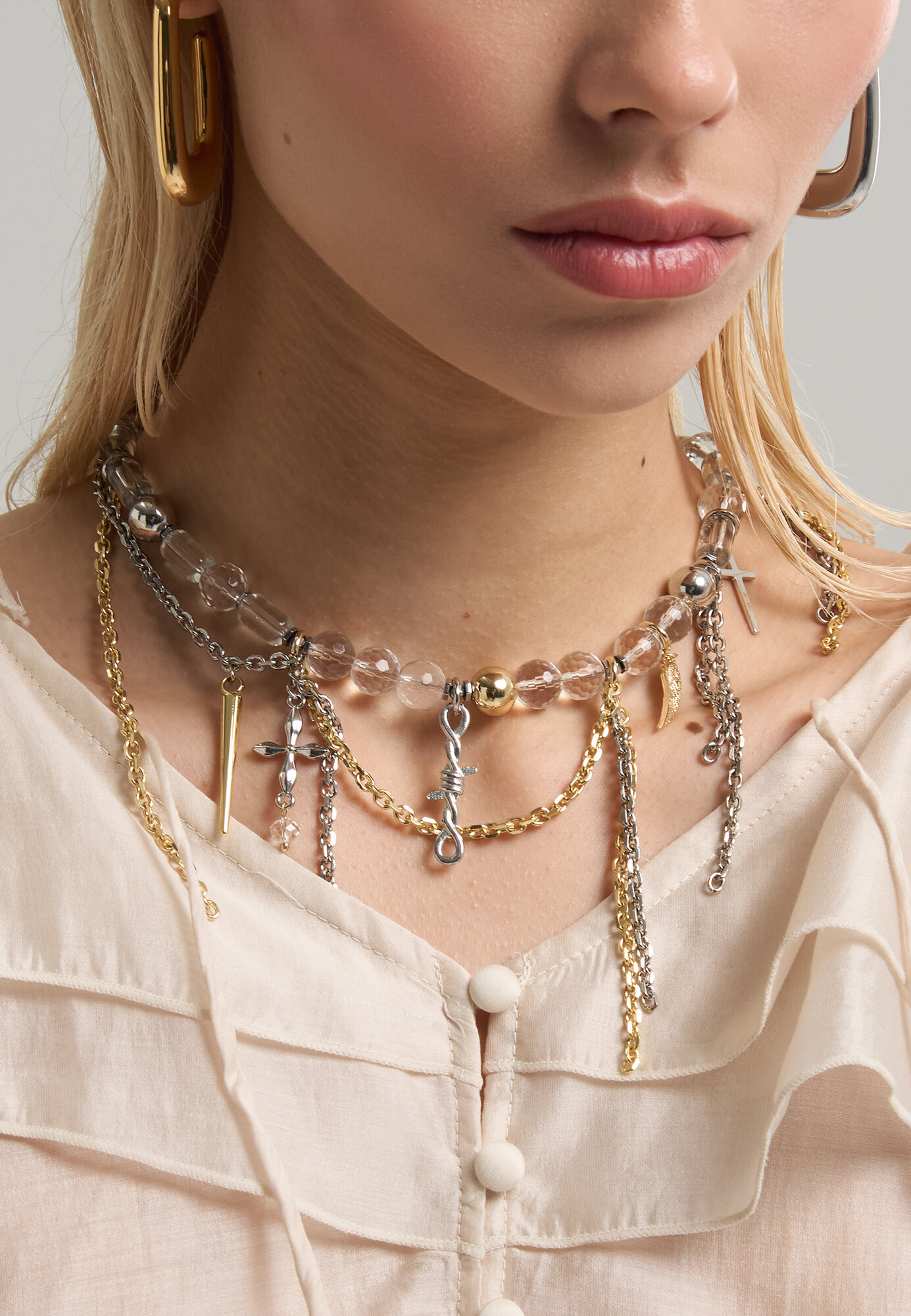 Колье, гематит, хрусталь