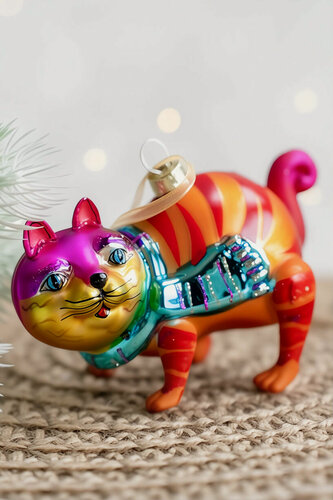 Изображение товара Ёлочная игрушка КОТ тигровый, стекло, 12 см, Winter Deco 4060297