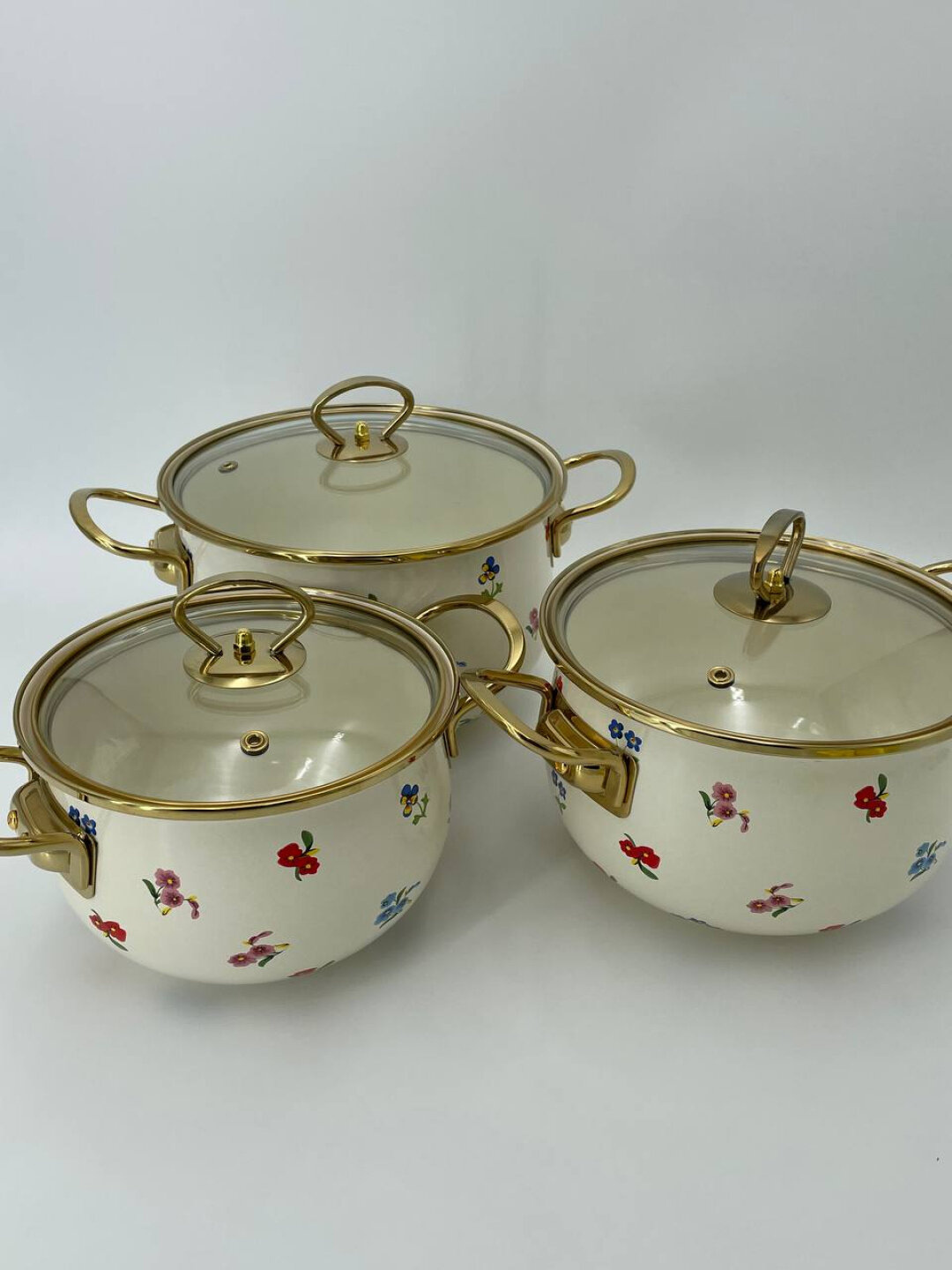 Набор кастрюль "белый", эмалированная сталь, в подарочной коробке, 2/3/4 л