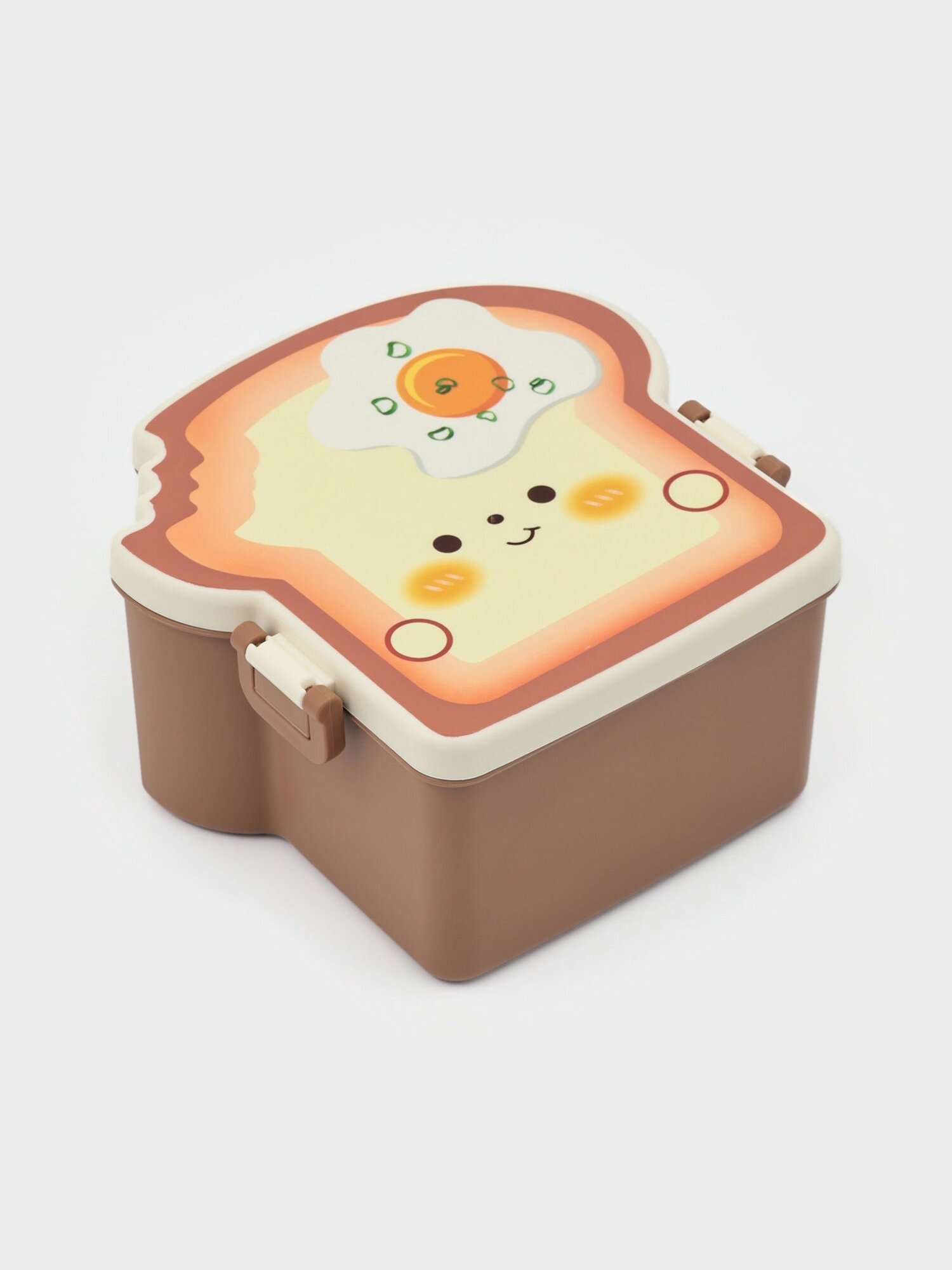 Ланч бокс, 3 ячейки, вилка, ложка, 16х15,5х8 см, контейнер для еды, Доляна Завтрак , пластик, коричневый