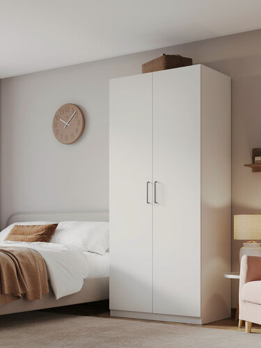 Изображение товара Распашной шкаф для одежды и хранения вещей Стайл Стандарт с полкой, с ящиками, со штангой для одежды, 100х60.6х229.3 см, Белый