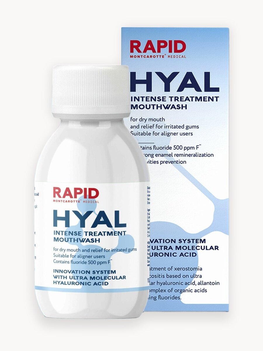 Увлажняющий ополаскиватель для полости рта с гиалуроновой кислотой Рапид Гиал от сухости, для элайнеров RAPID HYAL 100 мл