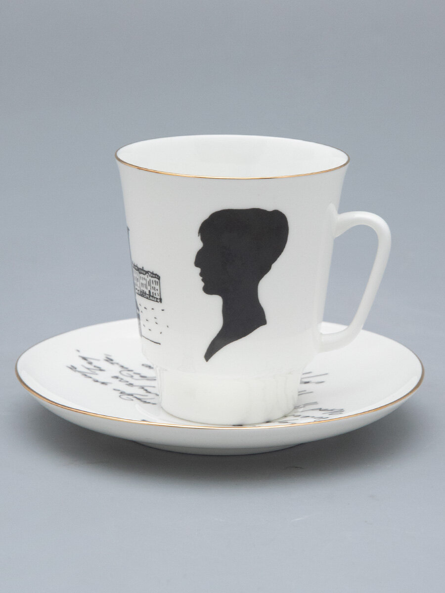 Кофейная пара "Русские писатели. Ахматова", костяной фарфор, форма майская, Императорский фарфоровый завод, 165 мл — фото 1