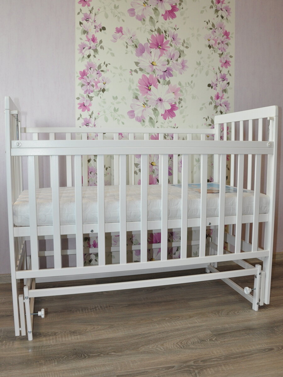 Детская кровать Edwood Style Kalinka, с маятником, 120x60 см, белая