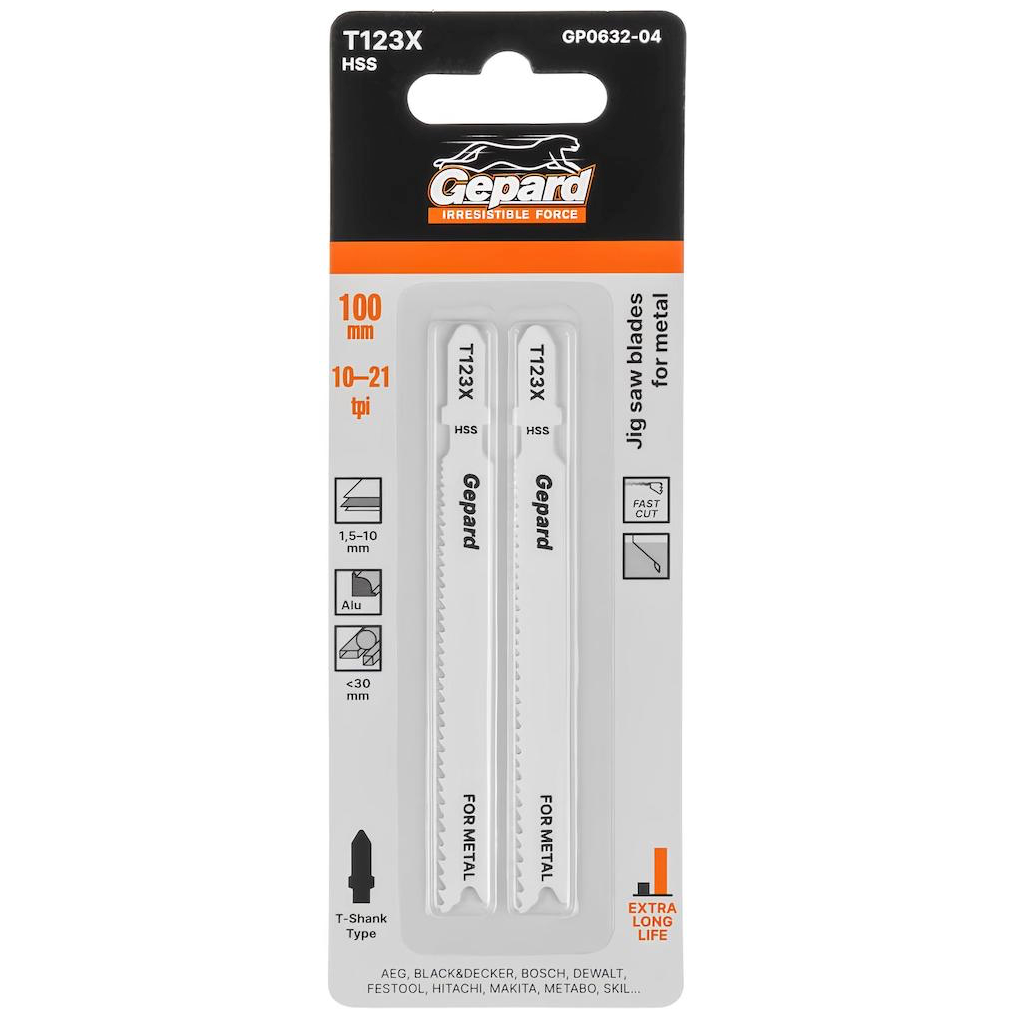 Пилки для электролобзика по металлу GEPARD T123X 2 штуки (GP0632-04)
