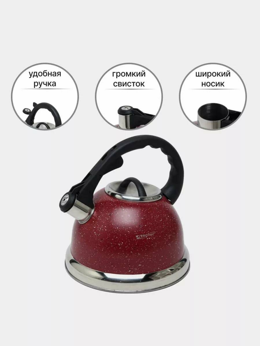 Чайник Zepter Home Art, с свистком, для всех типов плит, нержавеющая сталь, 3,2 л