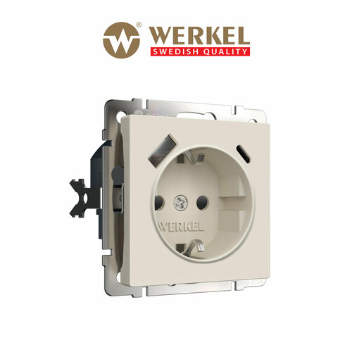 фото Встраиваемая розетка со шторками и usb тип a+c werkel w1171762, быстрая зарядка quick charge 3.0, айвори матовый