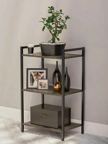 Изображение товара Стеллаж POLLY.TIME, лофт, напольный, металлический, 3 полки, чёрный, 84,5 см этажерка