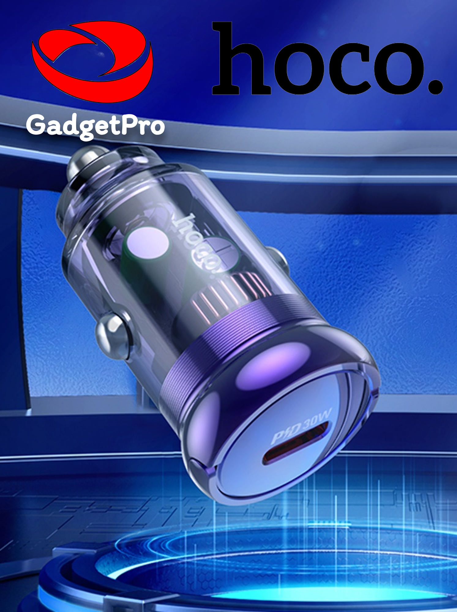 Автомобильное зарядное устройство Hoco Z53, PD 30W, Type-C, прозрачный корпус