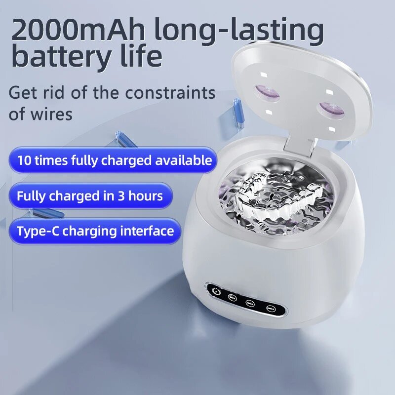 Изображение Ультразвуковой очиститель Xiaomi 2000 мАч, USB-очиститель для ювелирных изделий и очков BlueLight, портативный автоматический стерилизатор для колец и сережек для очков black