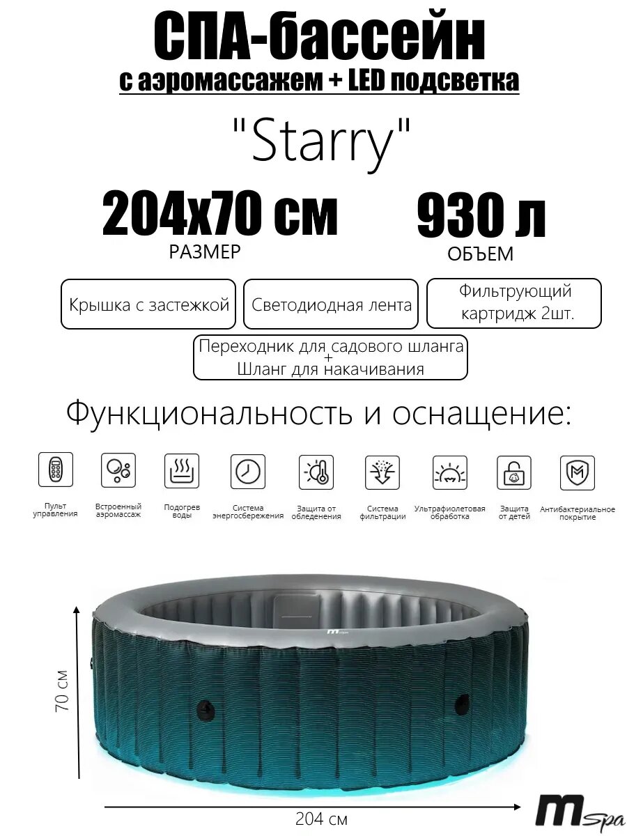 СПА-бассейн джакузи 204х70см 