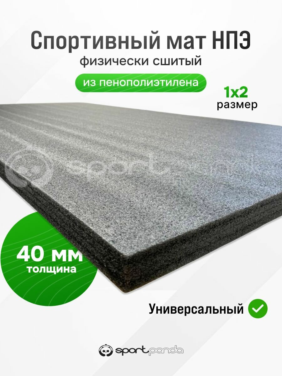Мат спортивный (НПЭ) SportPanda 1х2м, физически сшитый, 40мм