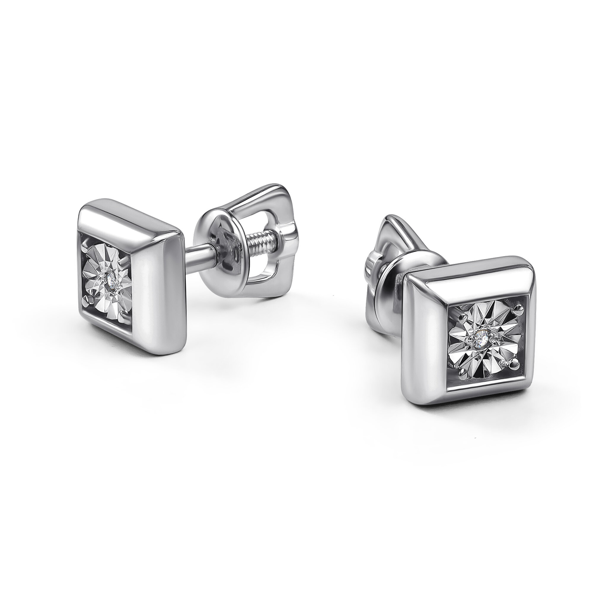 Серьги пусеты Diamant online, серебро, 925 проба, родирование, бриллиант