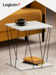 Изображение товара Журнальный столик с полкой 40х40х47 см, Белый шагрень, Регги 12.211