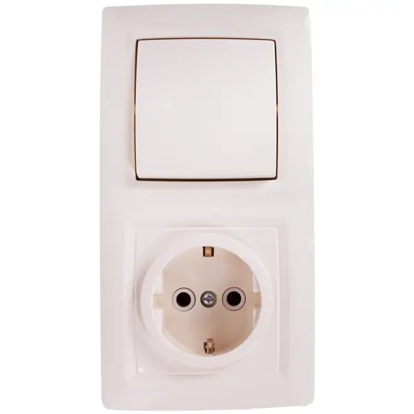 Блок выключатель с розеткой встраиваемый Reone 1 клавиша с заземлением цвет слоновая кость