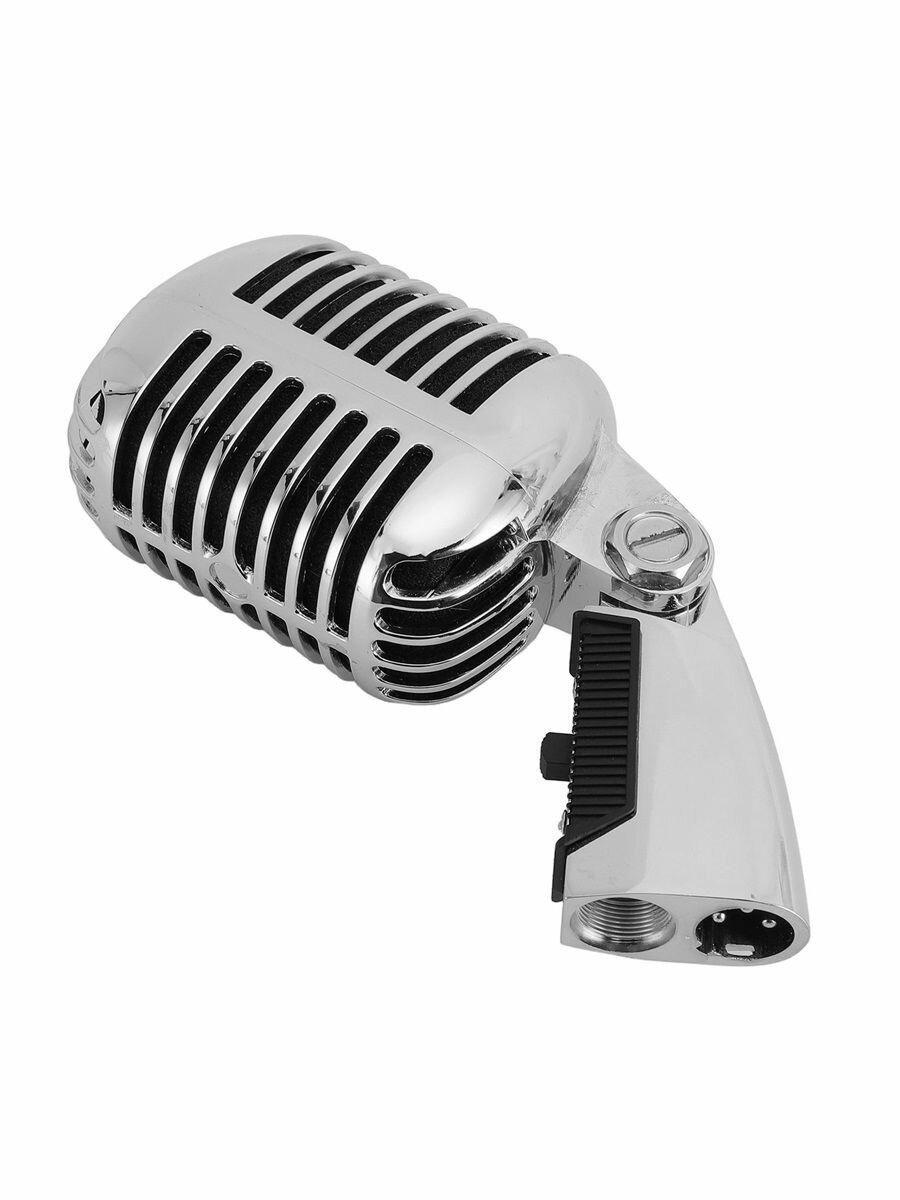 Винтажный микрофон из серебряного цинкового сплава, динамический вокальный микрофон в стиле ретро для КТВ с самонатяжной вращающейся стойкой