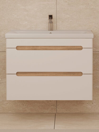 Изображение товара Тумба подвесная SanStar Diva 70 с раковиной Миранда 70 (комплект) для ванной комнаты белый, дуб вотан