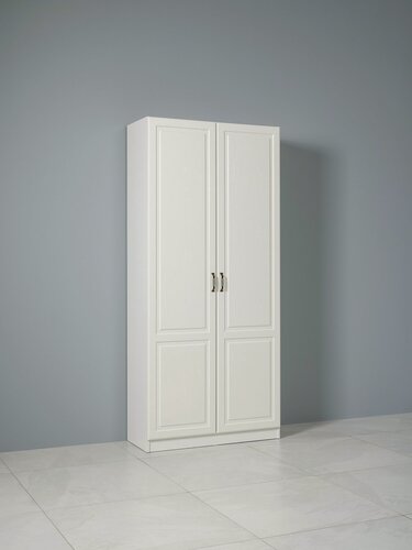 Изображение товара Распашной шкаф для одежды и хранения вещей Ливерпуль с полками, со штангой, без карниза, 100х41.4х220.3 см, Ясень Ваниль / Белый